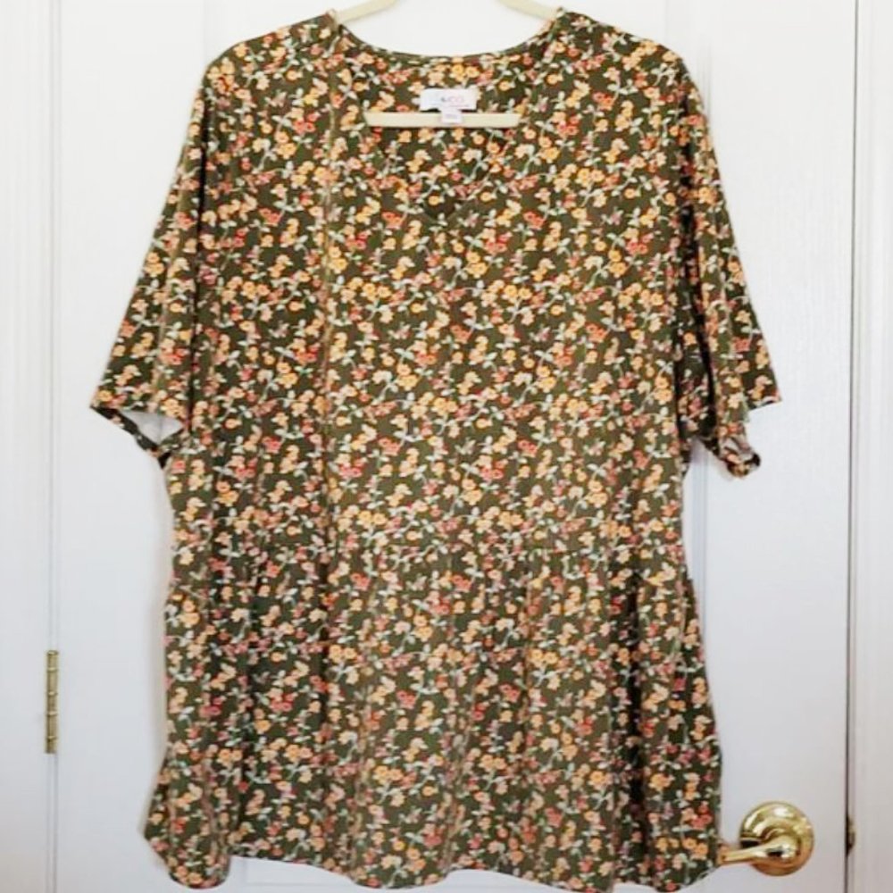 Denim and Co Short Sleeve Floral Botanical Short Sleeve Tee Top